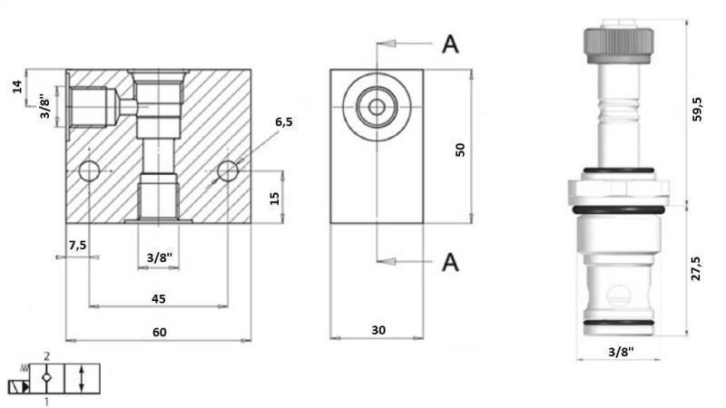 2 wegeventil 3/8 (NC) 12V - 40lit