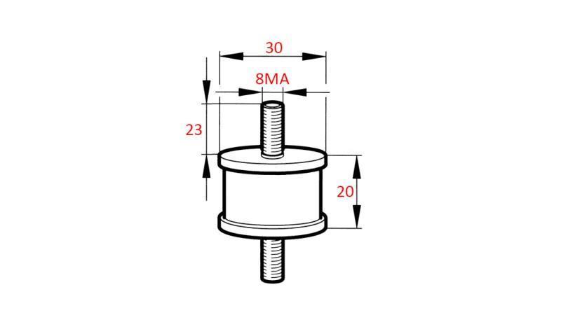 CYLINDRISK VIBRATIONSDÆMPER MED SKRUER PÅ BEGGE SIDER 8MA