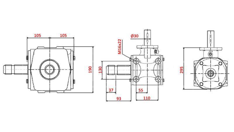 VINKELREDUKTOR 1:1.56 (56HP-43kW)