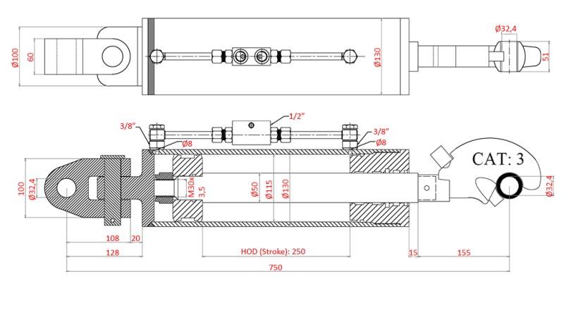 HYDRAULISCHER SPECIAL OBERLENKER - 4 KAT. 115/50-250 (90-250HP)(32,4mm)