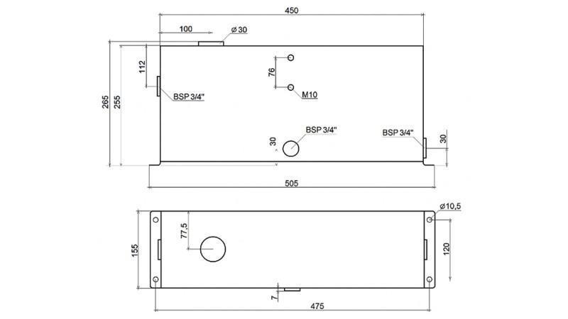 SERBATOIO IN METALLO 12 LITRO CUBO 255x155x450mm COMPLETO DI ATTREZZATURA