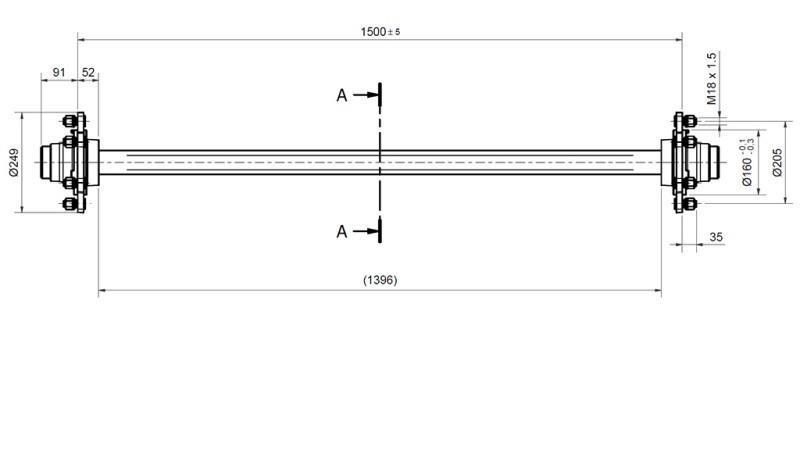 ASSE DEL RIMORCHIO 4800 kg SENZA FRENI (1500 mm)