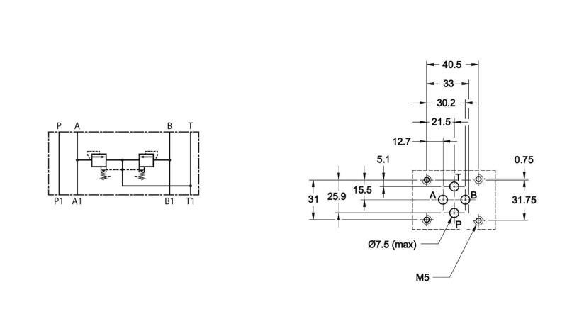 VARNOSTNI VENTIL CETOP 3 (AinB) 15-315 BAR