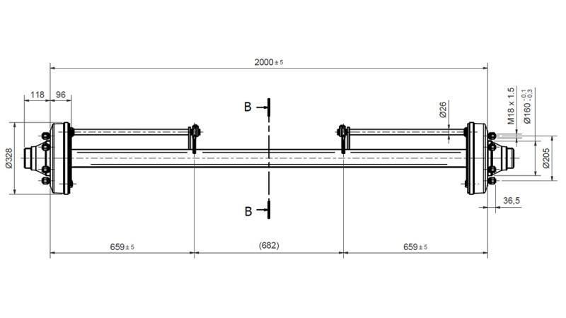 AXEL FÖR SLÄP 7200 kg MED BROMSAR (2000 mm)