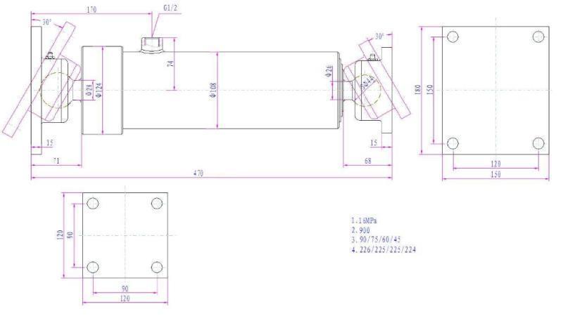 CILINDRO TELESCOPICO 4 GRADI  900mm K4B-7TS