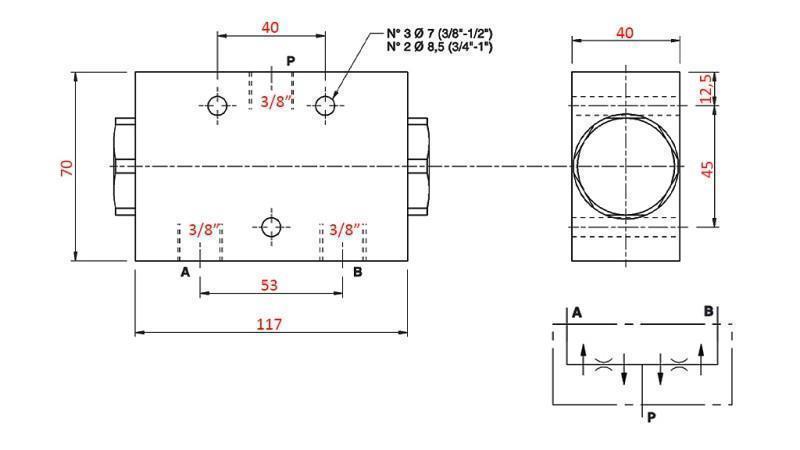 HYDRAULINEN JAKOVENTTIILI VIRTA V1021 DFL 3-6 lit - 3/8 - 250 bar (max.300 bar) METALLI