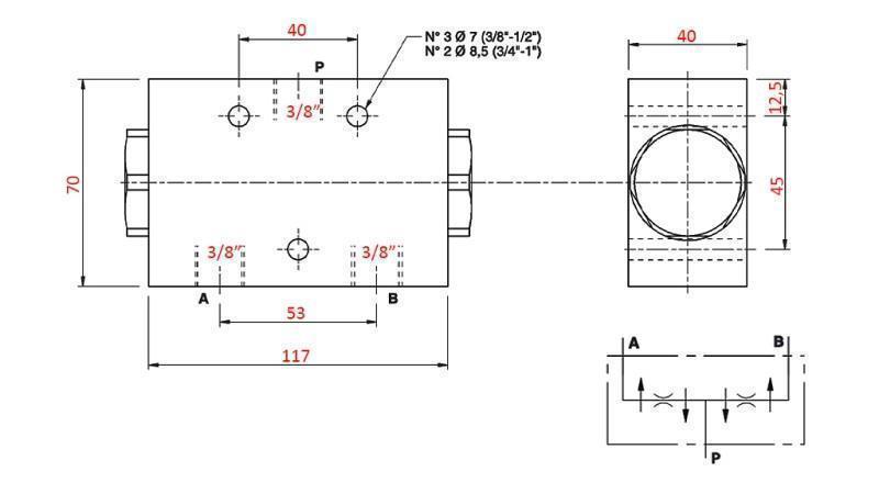 HYDRAULIC FLOW DISTRIBUTION VALVE V1020 DFL 1-3 lit - 3/8 - 250 bar (max.300 bar) METAL