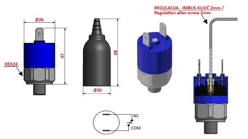 Хидравличен превключвател за налягане K4 - NC 0.2-2.5 BAR (MAX.25BAR)