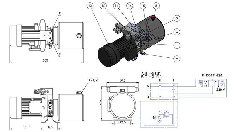MINI HYDRAULISCH AGGREGAT 380V AC (1.5 kW) - 5.8 cc - 8.2 lit/min - tank 6 lit