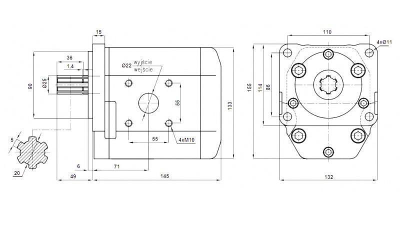 HYDRAULIC PUMP NSZ 50 - 6 TEETH 50 CC RIGHT