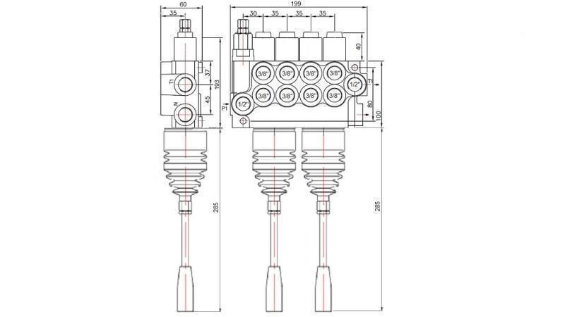 HYDRAULIC VALVE 4xP40 + 2x JOYSTICK