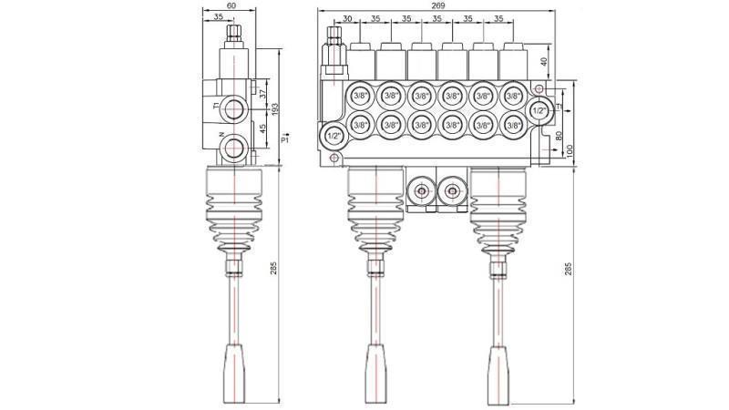 HYDRAULICKÝ VENTIL 6xP40 + 2x JOYSTICK