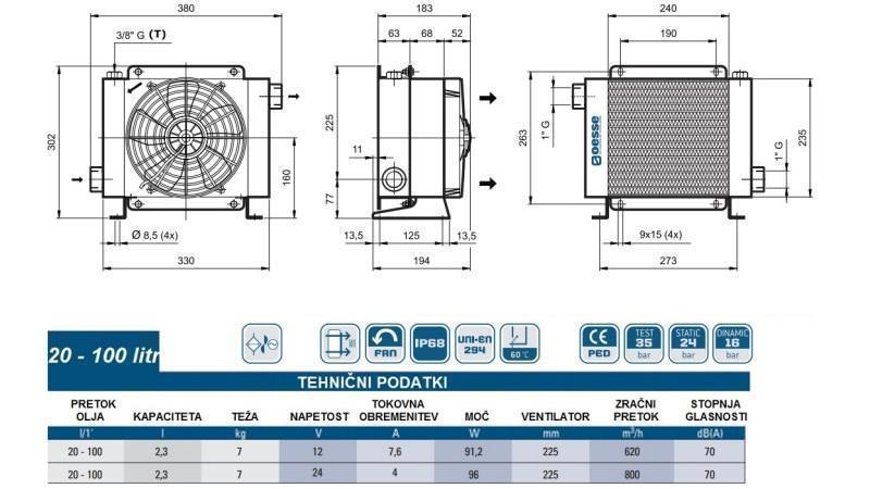 HLADILNIK OLJA DC 24V HY01804 20-100 LIT