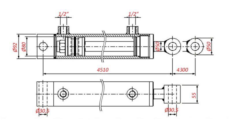 CILINDRO IDRAULICO PER TRAINO - FORO 80/50-4300