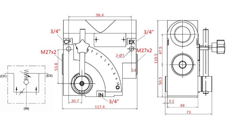 PRIORITY VALVE 3/4 WITH SCALE AND SAFETY VALVE  0-110lit, 0-200bar