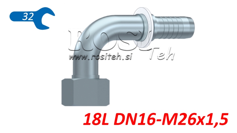 HIDRAVLIČNI PRIKLJUČEK DKOL 18 L ŽENSKI KOLENO 90 DN16-M26x1,5