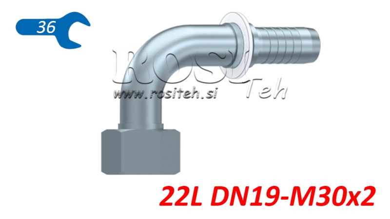HIDRAVLIČNI PRIKLJUČEK DKOL 22 L ŽENSKI KOLENO 90 DN19-M30x2