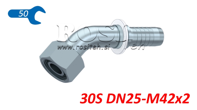 HYDRAULIC FITTING DKOS 30 WITH FEMALE ELBOW 45 DN25-M42X2