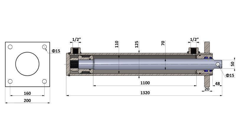 HYDRAULIKZYLINDER MIT MONTAGEPLATTE 110/70-1100