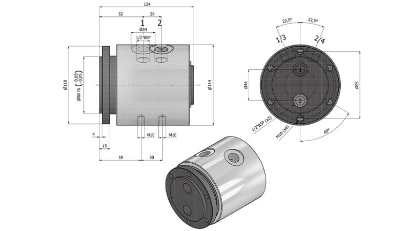 HYDRAULICKÝ VRTLIVÝ PŘIPOJENÍ 2WAY IH2050-GS6LS 1/2 45LIT/MIN 250RPM 350BAR