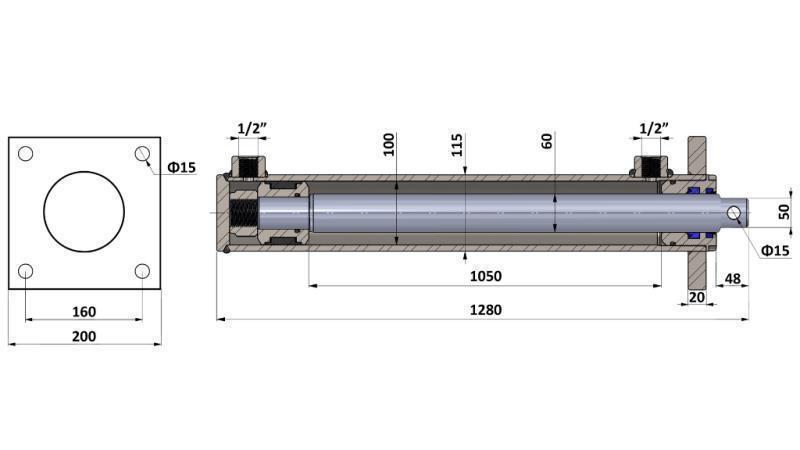 HYDRAULICKÝ VALEC PRE ŠTIEPAČKU NA DREVO S MONTÁŽNOU DOSKOU 100/60-1050