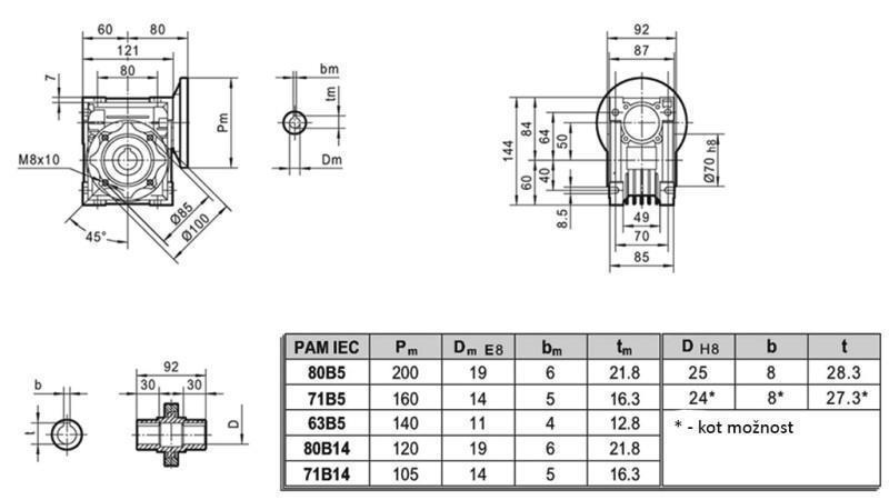 PMRV-50 ÜBERSETZUNGSGETRIEBE FÜR ELEKTROMOTOR MS80 (0,55-0,75kW) VERHÄLTNIS 7,5:1