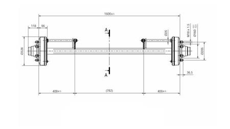AXEL FÖR SLÄP 8300 kg MED BROMSAR (1600 mm)
