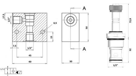 2 wegeventil 1/2 (NO) 12V - 60lit