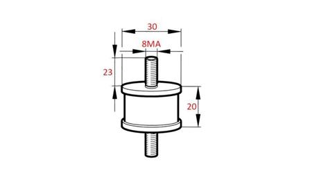 CYLINDRISK VIBRATIONSDÆMPER MED SKRUER PÅ BEGGE SIDER 8MA