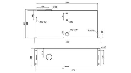 МЕТАЛЕН РЕЗЕРВОАР 12 ЛИТРА КУБ 255x120x450mm ПЪЛЕН С ОБОРУДВАНЕ