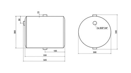 METALLTANK 20 LITER RUND FI 300mm - HÖHE 330mm mit Filter