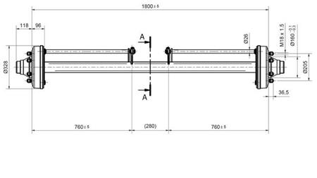 AXLE FOR TRAILER 7200 kg WITH BRAKES (1800 mm)