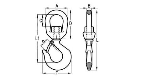 REVOLVING HOOK WITH SAFETY EYE 1000 kg