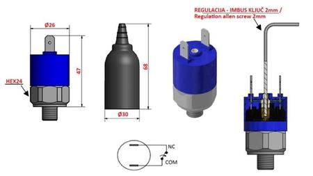 Хидравличен превключвател за налягане K4 - NC 0.2-2.5 BAR (MAX.25BAR)