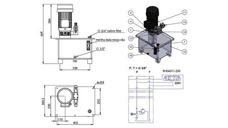 MINI HYDRAULIKAGGREGAT 380V AC (4 kW) - 8 cc - 12 lit/min - TANK 25 lit