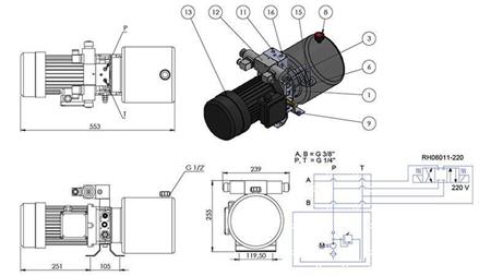 MINI HYDRAULISCH AGGREGAT 380V AC (1.5 kW) - 5.8 cc - 8.2 lit/min - tank 6 lit