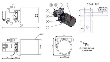 MINI HIDRAULIKUS AGGREGÁTOR 12 V DC - 1,6kW = 2,1cc - 8 lit - kétirányu (fém)