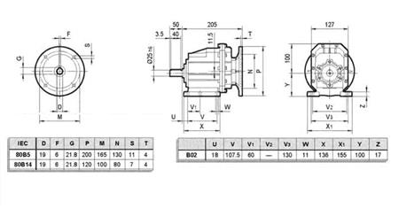 ERC02 ÜBERSETZUNGSGETRIEBE FÜR ELEKTROMOTOR MS80 (0,55-0,75kW) VERHÄLTNIS 24:1