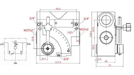 PRIORITY VALVE 3/4 WITH SCALE AND SAFETY VALVE  0-110lit, 0-200bar