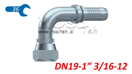 HYDRAULIC FITTING DKJ JIC74° FEMALE ELBOW 90° DN19-1 3/16-12
