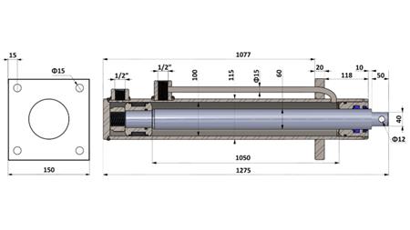 HYDRAULIKZYLINDER MIT MONTAGEPLATTE 100/60-1050 MIT ROHREN