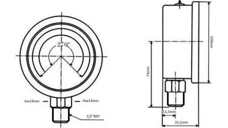 MANOMÉTER DN100 VERTIKÁLIS 0 - 16 BAR - 1/2-dimenziók