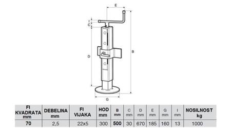 PARKING JACK FOR TRAILERS - ADJUSTABLE 300MM - 1000KG