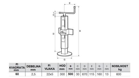 NAVOJNA PODPORNA NOGA NASTAVLJIVA 300MM - 600KG