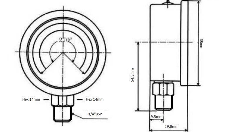 MANOMETER DN63 VERTICAL 0 - 600 BAR - 1/4