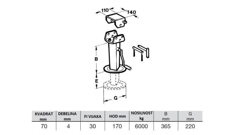 THREADED PARKING JACK FOR TRAILERS - TIPPER CONNECTION 170MM - 6000KG