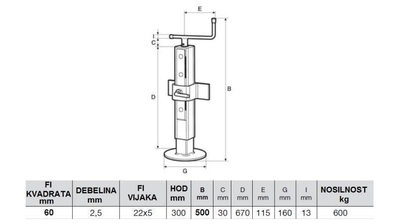 NAVOJNA PODPORNA NOGA NASTAVLJIVA 300MM - 600KG