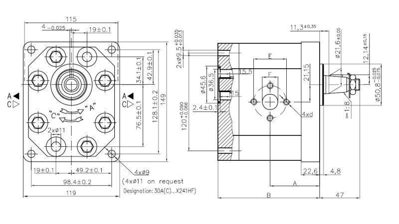 HIDRAVLIČNA ČRPALKA 30C50X241 FRONT GR.3 50 CC DESNA-dimenzije