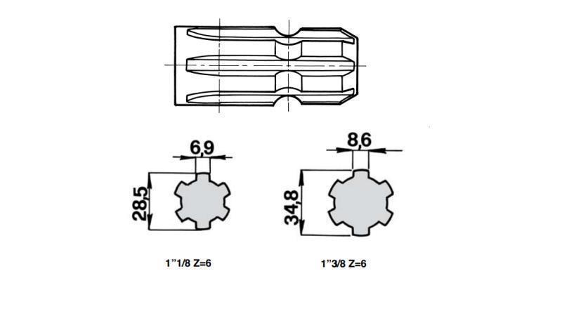 HRIADEĽ DRÁŽKOVANÁ S KOLÍKOM iz 1”3/8  na 1”1/8