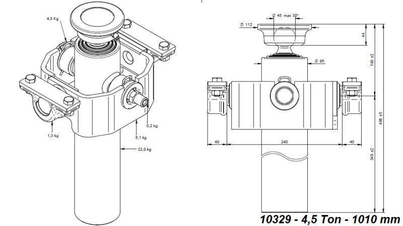 KIPPZYLINDER  COMPACT 3 STUFEN 1010mm x95 -KUGEL